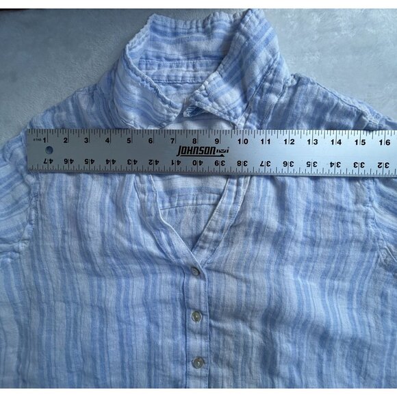 Sigrid Olsen Womens Blue & White Striped Linen Button-Up Shirt Large Long Sleeve - Picture 5 of 7